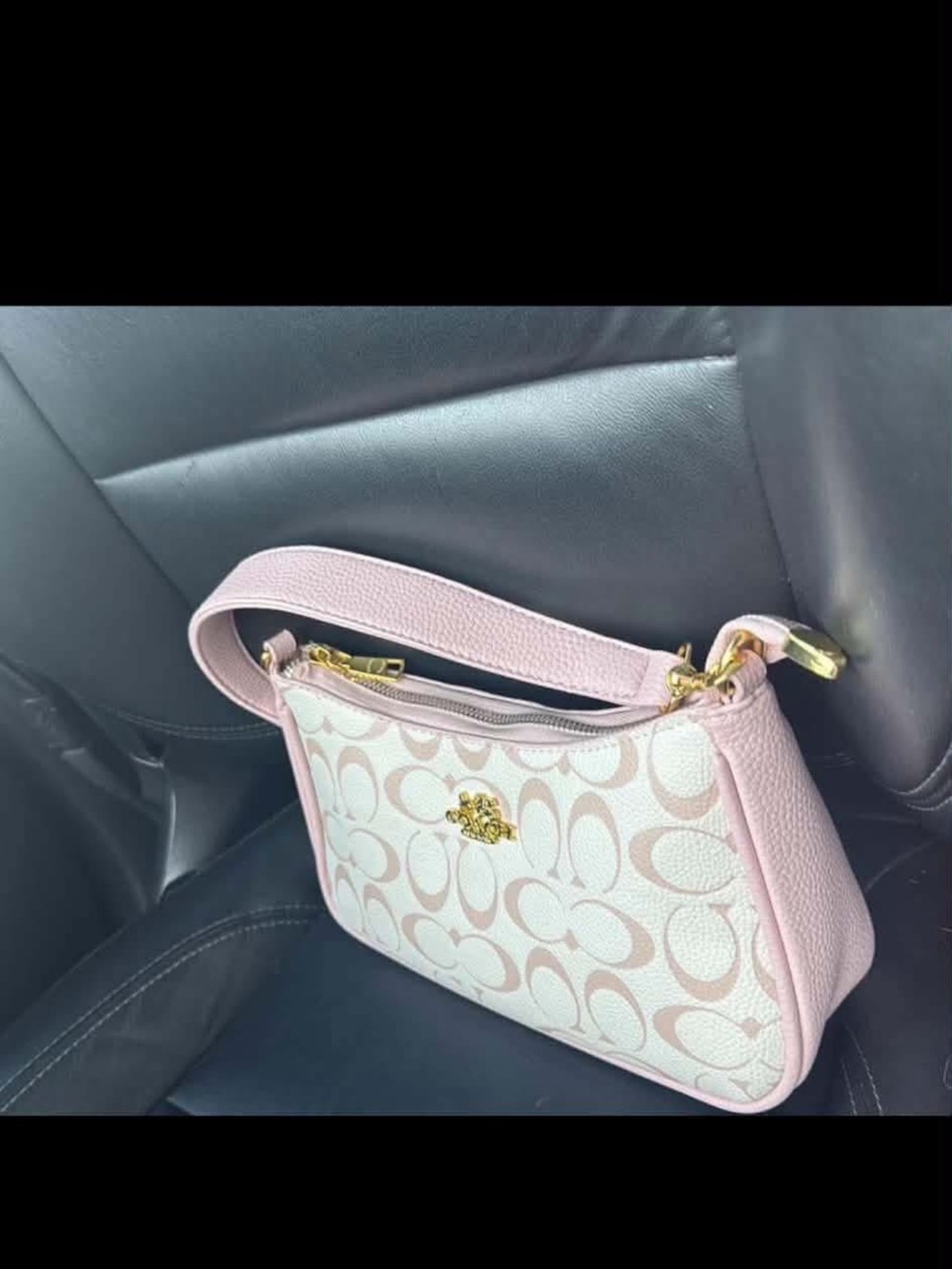 Coach Light Pink Signature Shoulder Bag with Gold Accent